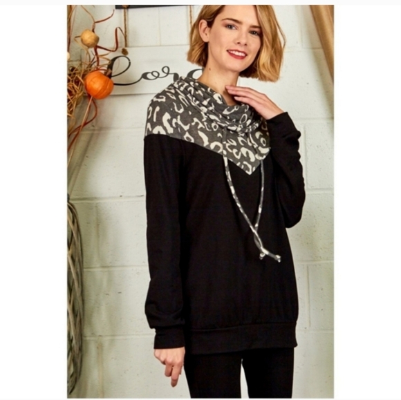 New Animal Print Chevron Cowl Sweater - Picture 4 of 6